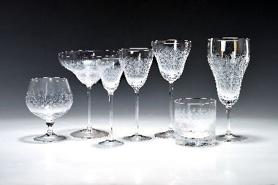 Trinkglasservice, Rosenthal, Modell Romanze, Entwurf Björn Wiinblad, 12 Sektschalen, 14 Weingläser, 6 Südweingläser, 6 Biergläser, 12 ...