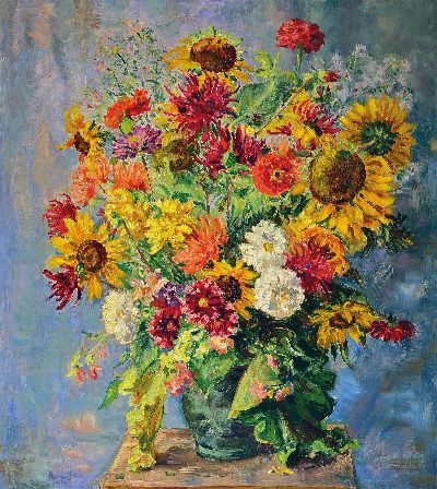 Willibald Demmel, 1914-1989, prächtiges Blumenstillleben, Öl/Lwd, links unten sign. und dat. 90x80cm, R. ca. 99x89cm