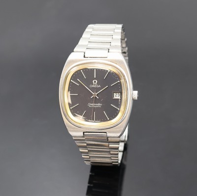 OMEGA Seamaster Herrenarmbanduhr Referenz 166.0207/366.0843, Schweiz um 1979, Automatik, Boden m. Seepferdchenlogo aufgedr., blaues Zifferbl. m. ...