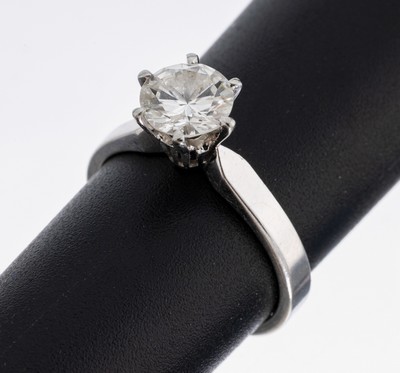 18 kt Gold Brillant-Ring, WG 750/000, Brillant ca. 1.0 ct Weiß/vs, RW 51, ca. 3.3 g