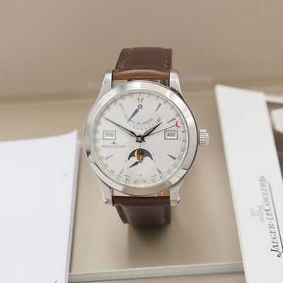 Jaeger-LeCoultre Master Calender Armbanduhr mit Vollkalender in Stahl Referenz 147.8.41 S, Schweiz lt. Kopie des orig. Papiers verk. 2009, beids. ...