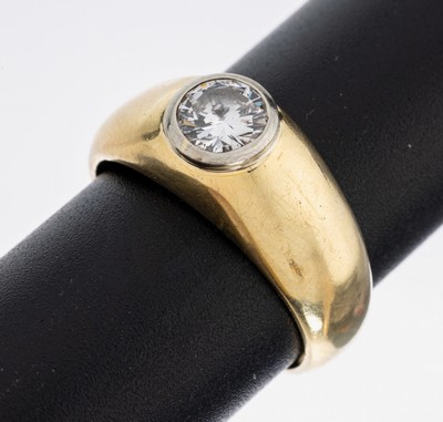 14 kt Gold Brillant-Ring, GG/WG 585/000, inWG gefasster Brillant ca. 0.75 ct Weiß/si, RW 60, ca. 9.7 g