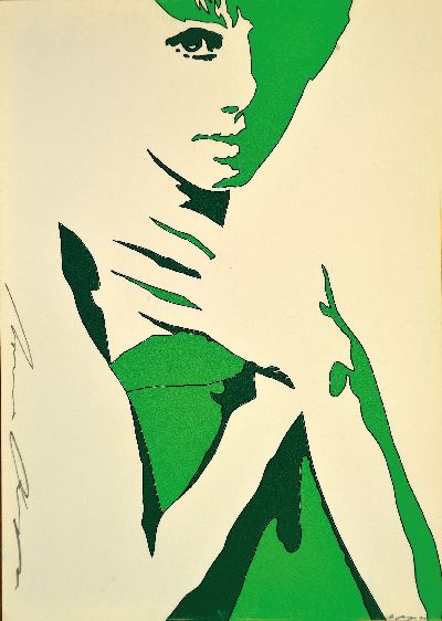 Werner Berges, 1941-2017, Ziemlich grün, 1972, Kunstpostkarte, sign., ca. 10,5x15 cm