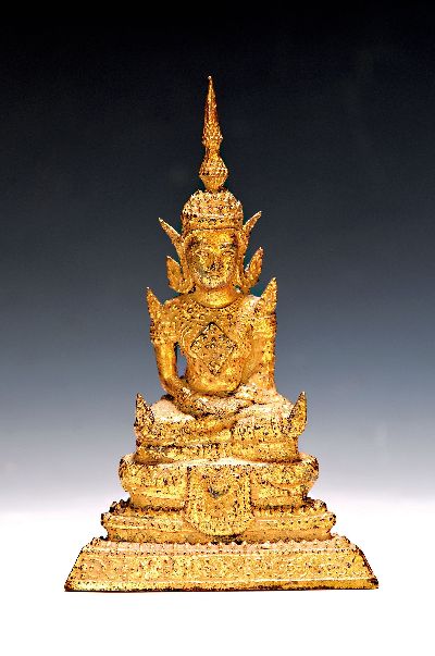 Buddha, Thailand, um 1900, Sokothai-Stil, Bronze, vergoldet, meditierende Haltung, H. ca. 16cm