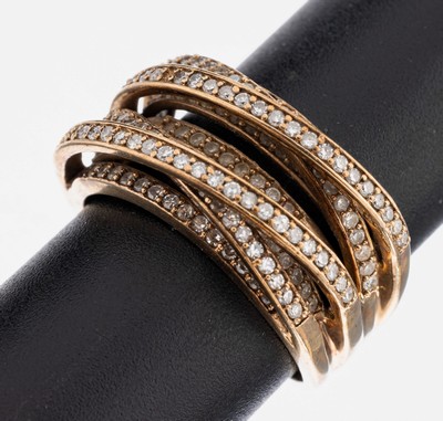 9 kt Gold Diamant-Ring, GG 375/000, außergewöhnliche Gestaltung, Aufbau in mehreren Ebenen, ca. 174 8/8-Diamanten zus. ca. 0.87 ct Weiß/p1, 2 ...