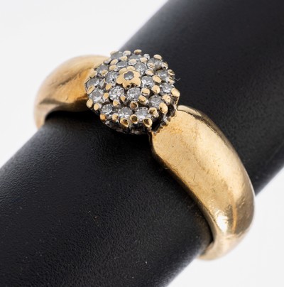 14 kt Gold Diamant-Ring, GG 585/000, Ringkopf rhod., 19 8/8-Diamanten zus. ca. 0.10ct Weiß/si, RW 56, ca. 5.1 g