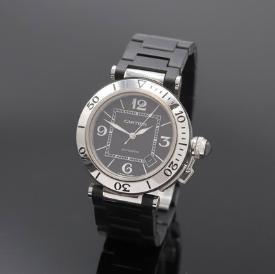 CARTIER Herrenarmbanduhr Modell Pasha Seatimer Referenz 2790, Automatik, Schweiz um 2010, Edelstahl/Kautschuk kombiniert inkl. Gliederband m. dopp. ...