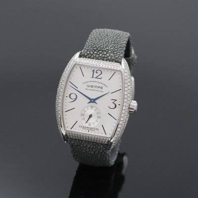 WEMPE hochfeines und extrem seltenes Armbandchronometer, Handaufzug, Deutschland um 2011, beids. vergl. Edelstahlgeh. aufw. m. Brillanten bes., ...