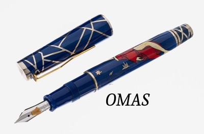 OMAS Kolbenfüllhalter, "Miku", limitierte Edition, 925er Silber mit Email, Grund blauemaill., mit Silberapplikationen, Clip verg., im ...