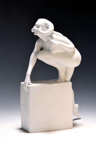 Porzellanfigur Royal Copenhagen, "Aries", Sternzeichenserie Widder, Entwurf Christel Marott, am Boden bezeichnet, Biskuitporzellan, H. 27 ...