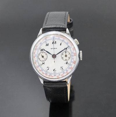 CYMA früher Eindrücker-Schaltradchronograph,Schweiz m 1930, Handaufzug, verchr. Geh. dell./ber., Glasrand und Edelstahlboden aufgedr., ...