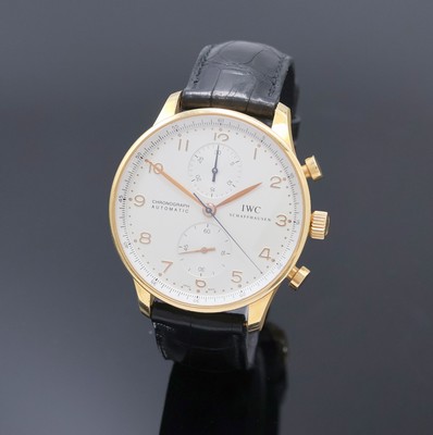 IWC Armbandchronograph Modell Portugieser in Rosegold 750/000 Referenz 3714, Schweiz um 2006, Automatik, massives Goldgeh. inkl. orig. Lederband m. ...