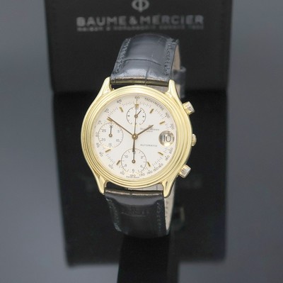 BAUME & MERCIER Armbandchronograph in GG 750/000 Referenz 86103, Automatik, Schweiz um 1990, massives Goldgeh., Boden aufgedr., emailfarb. Zifferbl. ...