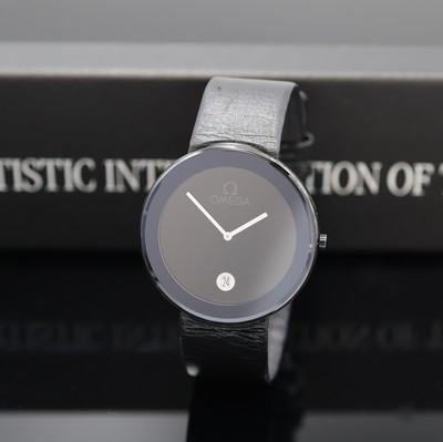 OMEGA Art Collection Max Bill auf 999 Stück limitierte Armbanduhr, Schweiz um 1987, quarz, schwarz. Geh., Stahlboden m. eingelassener ...