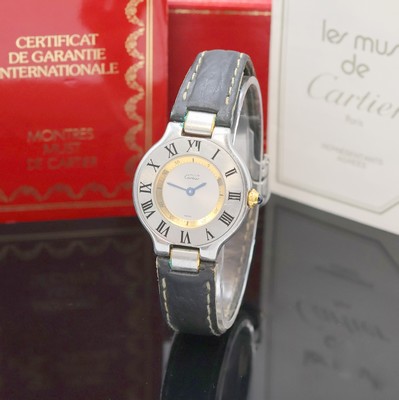 CARTIER Linie 21 Armbanduhr Referenz 1340, Schweiz verk. lt. beil. Zertifikat 09/1997, quarz, Stahlgeh., orig. Lederband m. Faltschl., Boden 6-fach ...