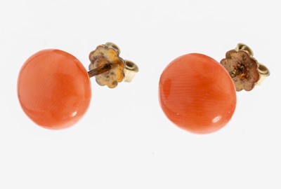 14 kt Gold Korallen-Ohrstecker, GG 585/000,2 Engelshautkorallen, D. ca. 11 mm, ca. 3.8 g,Versand nur innerhalb der EU