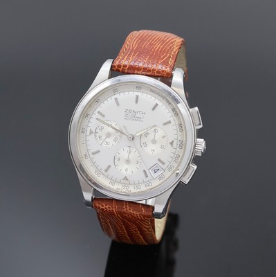 ZENITH El Primero Armbandchronograph Referenz 02.0500.400, Schweiz um 2000, Automatik, beids. vergl. Geh. in Edelstahl inkl. Lederband m. orig. ...