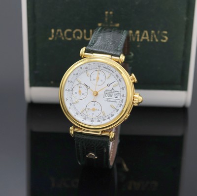 JACQUES LEMANS vergoldeter Armbandchronograph Referenz 388, Schweiz um 1995, Automatik, beids. vergl. Geh. m. Maurice Lacroix Lederband u. Dornschl., ...