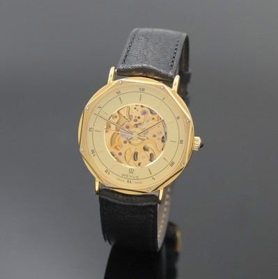 REVUE vergoldete Armbanduhr, Schweiz um 1990, Automatik, beids. vergl. Geh., neutr. Lederband m. orig. verg. Dornschl., Schmuckkrone, champagnerfarb. ...