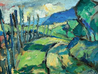 Heinz Reiss, 1923 Haßloch-2008, "Weinberge in der Pfalz", 1993, rechts unten monogrammiert, Öl/Masonit, schmaler Rahmen 33x41 cm