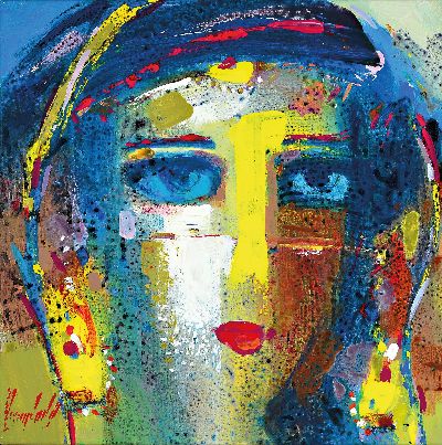 Abbas Al-Mosawi, geb. 1952 Bahrain, 4 Gemälde "Köpfe", Acryl/Lwd, alle signiert, ca. 73.5 x 73.5 cm, der Künstler ist einer der ...
