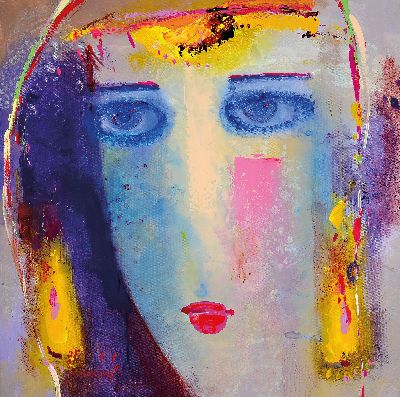 Abbas Al-Mosawi, geb. 1952 Bahrain, 3 Gemälde "Köpfe", Acryl/Lwd, alle signiert, ca. 70 x 70 cm, der Künstler ist einer der begehrtesten ...
