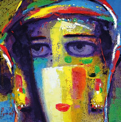 Abbas Al-Mosawi, geb. 1952 Bahrain, 4 Gemälde "Köpfe", Acryl/Lwd, alle signiert, ca. 70 x 70 cm, der Künstler ist einer der begehrtesten ...