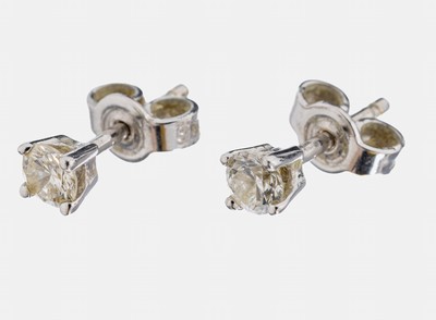 Paar 14 kt Gold Brillant-Ohrstecker, WG 585/000, 2 Brillanten zus. ca. 0.30 ct Weiß/si