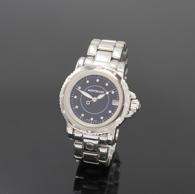 MONTBLANC Damenarmbanduhr Ladys Sport, Schweiz um 2008, Edelstahlgeh. inkl. Gliederband m. dopp. Faltschl., Lünette und Zifferblatt m. Diamanten ...