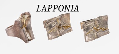LAPPONIA Konvolut, 925er Silber, best. aus:1 Paar Manschettenknöpfe, 1972, und 1 Ring, 1982, RW 54, typ. abstraktes Design, ca. 40.4 g