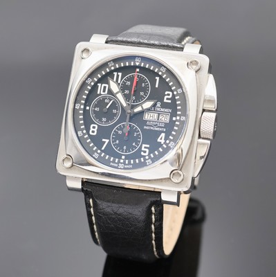 REVUE THOMMEN Airspeed Armbandchronograph Referenz 16700.6, Automatik, Schweiz um 2015, beids. vergl. Edelstahlgeh., Boden verschr., schwarzes ...