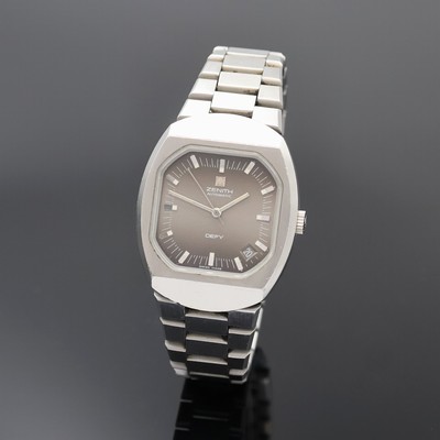 ZENITH Herrenarmbanduhr Modell Defy Referenz 01-0020-380, Schweiz um 1974, Automatik, Edelst. inkl. orig. Edelstahlband, Boden geschr., Zentralsek., ...