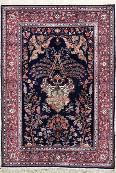 Keschan fein, China, Mitte 20.Jhd, Korkwolle mit und auf Seide, ca. 200 x 143 cm,EHZ:(nahezu neuwertig)