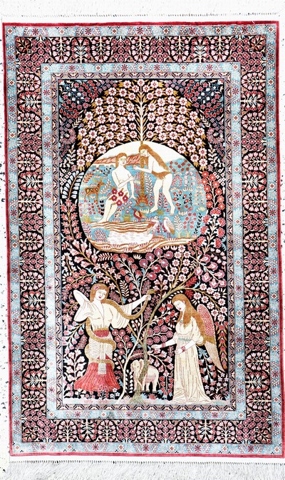 Hereke Seide fein, China, Ende 20.Jhd, reine Naturseide, ca. 122 x 79 cm, ca. 1,0 Mio. Kn/qm, EHZ:(nahezu neuwertig)