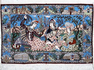 Esfahan fein, Persien, Ende 20.Jhd, Korkwolle auf Seide, ca. 160 x 104 cm, EHZ:(nahezu neuwertig)