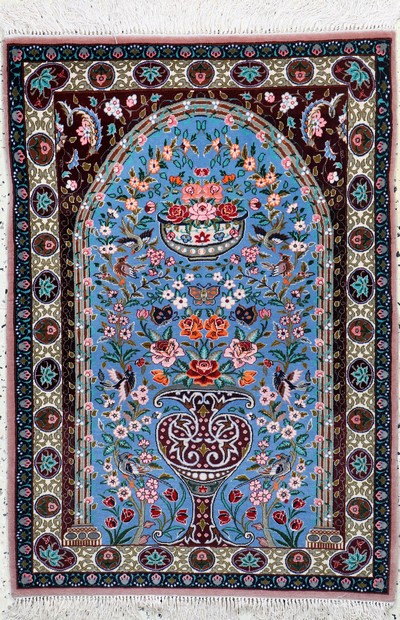 Esfahan fein, Persien, Ende 20.Jhd, Korkwolle mit und auf Seide, ca. 108 x 75 cm, EHZ: 2