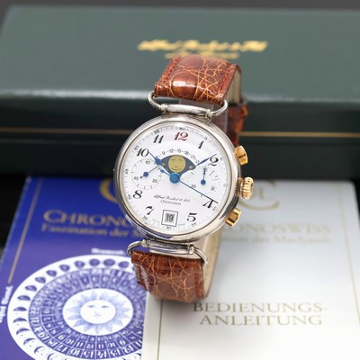 ALFRED ROCHAT / CHRONOSWISS auf 500 Stück limitierter Armbandchronograph in Silber Referenz CH 34223, Schweiz um 1990, Handaufzug, Boden u. Glasrand ...