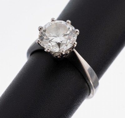 18 kt Gold Brillant-Ring, WG 750/000, Brillant ca. 2.12 ct (grav.) Weiß/si, RW 50, ca. 3.6 g