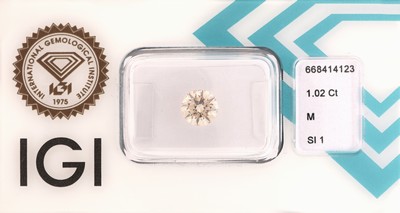 Loser Brillant, 1.02 ct Getönt(M)/si1, eingeschweißt, mit IGI-Expertise