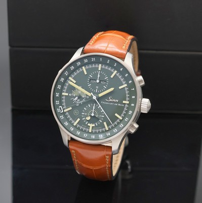 SINN Armbandchronograph Jagduhr Referenz 3006, Automatik, Deutschland/Schweiz um 2020, beids. vergl. Edelstahlgeh. inkl. orig. Lederband m. orig. ...
