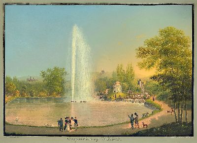 Johann Heinrich Bleuler 1758 - 1923, Aquarell/Gouache, "Die große Fontäne auf Wilhelmshöhe"(Bei Cassel), feine Malerei, verschiedene ...