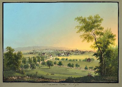 Johann Heinrich Bleuler 1758 - 1923, Aquarell/Gouache, "Die kurfürstliche Residenz Stadt Cassel", feine Malerei, verschiedene Personen um ...