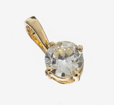 14 kt Gold Diamant-Clipanhänger, GG 585/000, schlicht, Altschliffdiamant ca. 1.41 ct Getönt/si, Stein min. besch., ca. 1.1 g