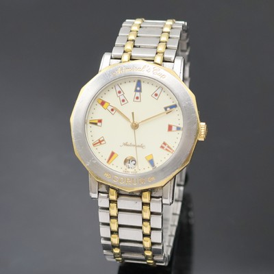 CORUM Admiral's Cup Herrenarmbanduhr Referenz 89.430.21, Schweiz um 1990, Automatik, Edelstahl/Gold komb., Boden 4-fach verschr., orig. ...