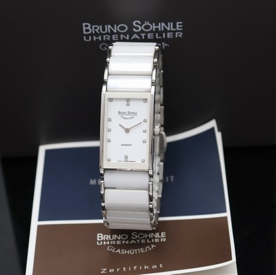 BRUNO SÖHNLE Thalia 2 Damenarmbanduhr Referenz 3099, Deutschland verk. lt. beil. Pap. 07/2013, quarz, Edelstahlgeh. inkl. orig. Keramikband m. dopp. ...