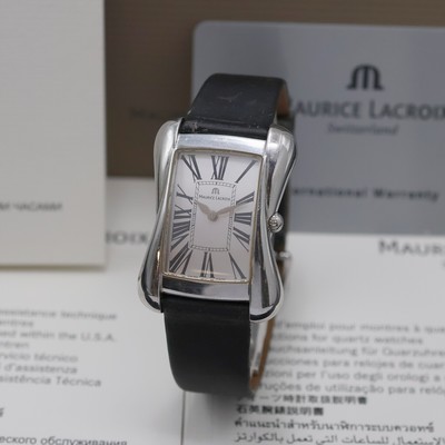 MAURICE LACROIX Divina Armbanduhr Referenz DV5012, Schweiz um 2000, quarz, Edelstahlgeh. inkl. orig. Lederband m. Faltschl., Boden 4-fach verschr. ...