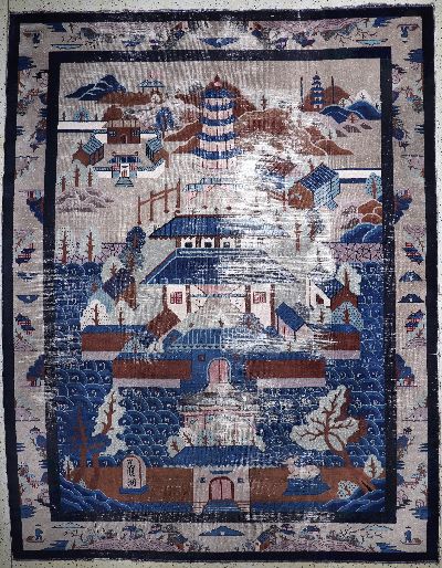 Antiker Peking, China, um 1900, Wolle auf Baumwolle, ca. 350 x 280 cm, EHZ: 4, (Risse & Löcher)