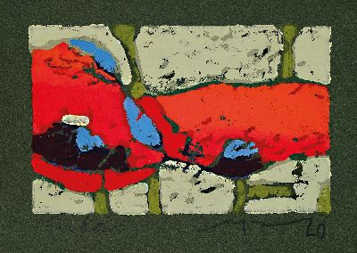 Klaus Fußmann, geb. 1938, roter Mohn, Farblinolschnitt auf grünem Papier, sign. und bez.: Probe, ca. 9.5x15cm