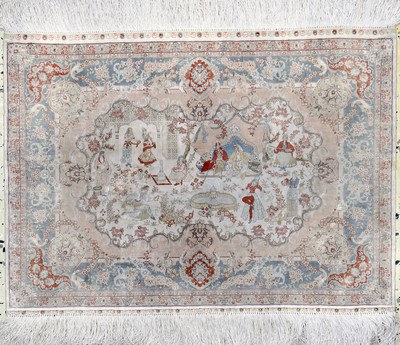Hereke Seide sehr fein, Türkei signiert, Ende 20.Jhd, reine Naturseide, ca. 65 x 46 cm,ca. 3,2 Mio. Kn/qm, verblasst, EHZ: 1-2(Fleck)