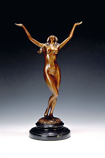 Raymondo, zeitgen. Bildhauer, stehender weiblicher Akt, Bronzeskulptur, sign., Steinsockel, Gesamth. ca. 36cm
